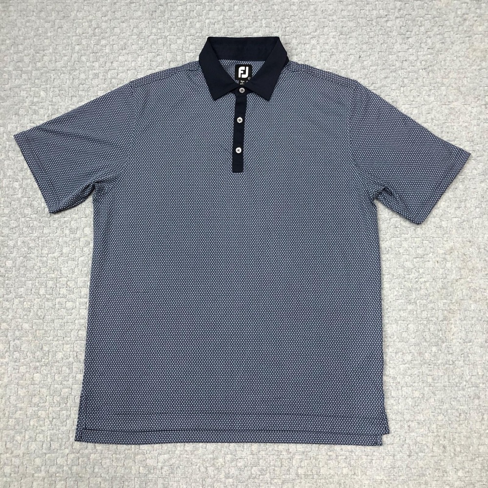 FootJoy Polo Shirt Mens Large Blue Geometric Golf Performance Stretch Casual